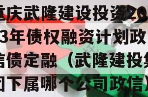 重庆武隆建设投资2023年债权融资计划政信债定融（武隆建投集团下属哪个公司政信）