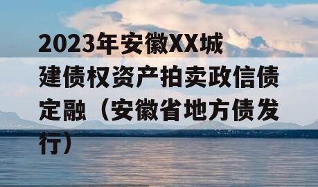 2023年安徽XX城建债权资产拍卖政信债定融（安徽省地方债发行）