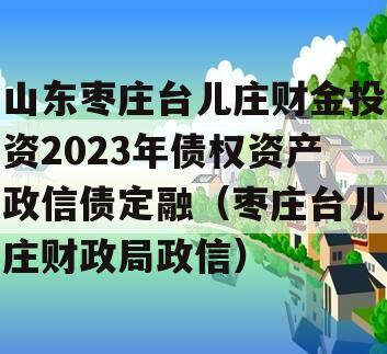 山东枣庄台儿庄财金投资2023年债权资产政信债定融（枣庄台儿庄财政局政信）