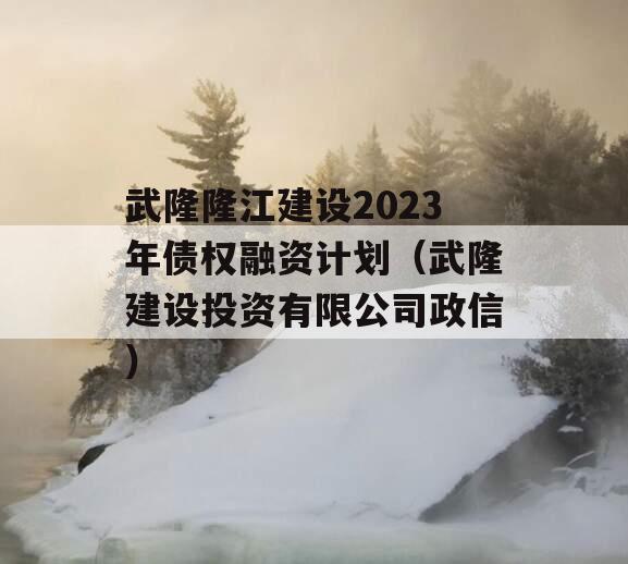 武隆隆江建设2023年债权融资计划（武隆建设投资有限公司政信）