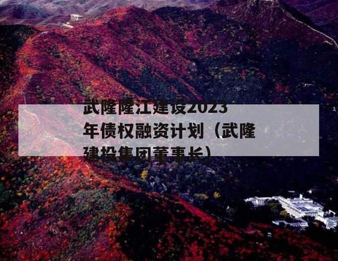 武隆隆江建设2023年债权融资计划（武隆建投集团董事长）