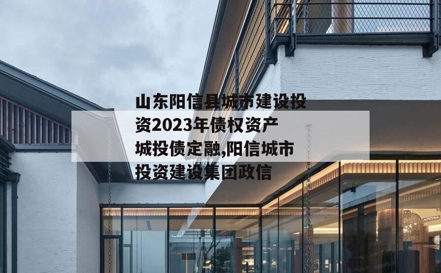 山东阳信县城市建设投资2023年债权资产城投债定融,阳信城市投资建设集团政信