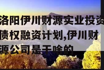 洛阳伊川财源实业投资债权融资计划,伊川财源公司是干啥的