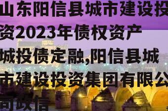 山东阳信县城市建设投资2023年债权资产城投债定融,阳信县城市建设投资集团有限公司政信