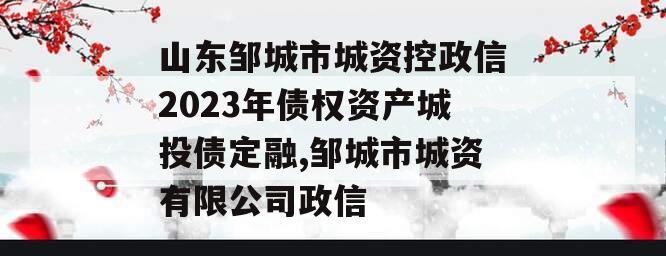 山东邹城市城资控政信2023年债权资产城投债定融,邹城市城资有限公司政信