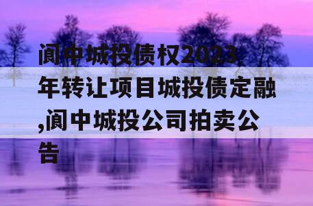 阆中城投债权2023年转让项目城投债定融,阆中城投公司拍卖公告