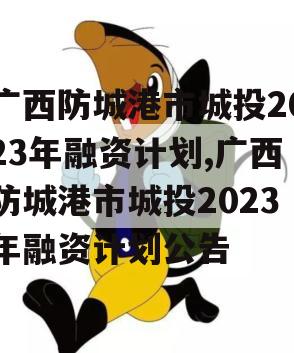 广西防城港市城投2023年融资计划,广西防城港市城投2023年融资计划公告