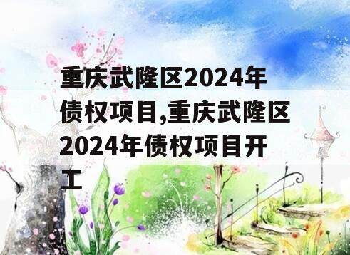 重庆武隆区2024年债权项目,重庆武隆区2024年债权项目开工