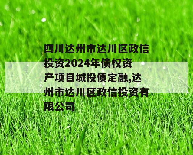 四川达州市达川区政信投资2024年债权资产项目城投债定融,达州市达川区政信投资有限公司