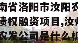 河南省洛阳市汝阳农发投债权融资项目,汝州市农发公司是什么机构