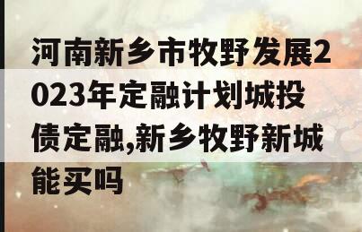 河南新乡市牧野发展2023年定融计划城投债定融,新乡牧野新城能买吗