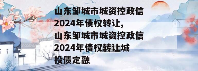 山东邹城市城资控政信2024年债权转让,山东邹城市城资控政信2024年债权转让城投债定融