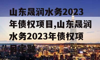 山东晟润水务2023年债权项目,山东晟润水务2023年债权项目定融