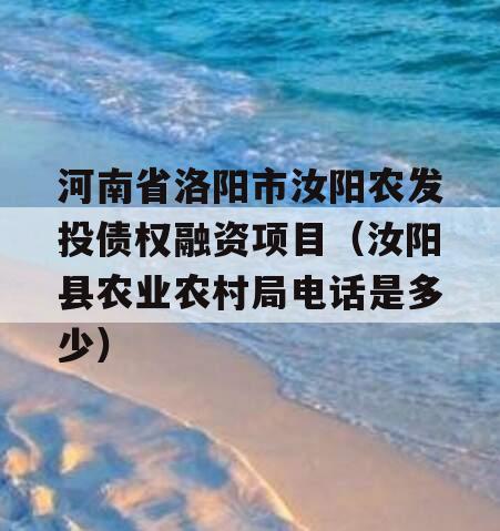 河南省洛阳市汝阳农发投债权融资项目（汝阳县农业农村局电话是多少）