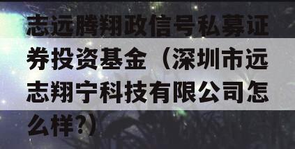 志远腾翔政信号私募证券投资基金（深圳市远志翔宁科技有限公司怎么样?）