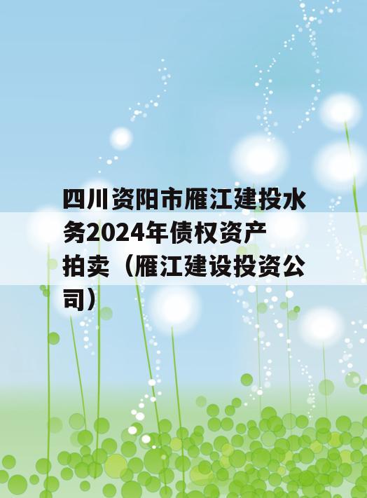 四川资阳市雁江建投水务2024年债权资产拍卖（雁江建设投资公司）