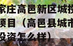 石家庄高邑新区城投债权项目（高邑县城市建设投资怎么样）