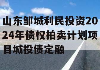 山东邹城利民投资2024年债权拍卖计划项目城投债定融